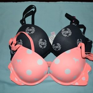 Two PINK double cup bra's